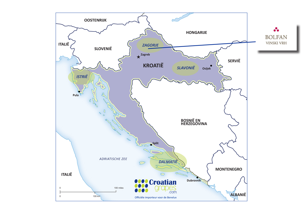 Kaart Bolfan wijn uit Kroatie